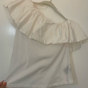 Who What Wear White Ruffle One-Shoulder Blouse